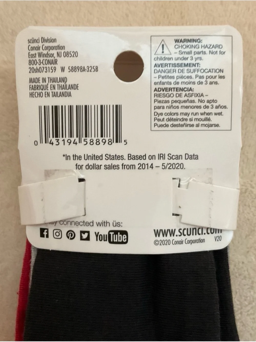 scunci Hairbands 5-Pack in Red, Black, Navy, Gray
